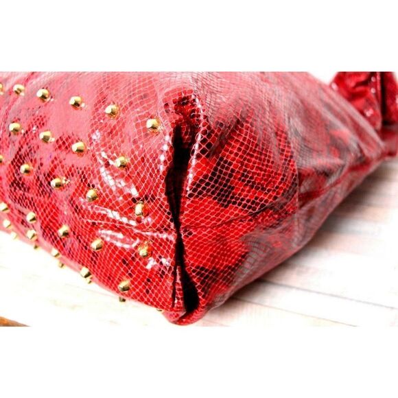 LRG WORTH NEW YORK STUDDED SNAKE PRINT RED GENUINE LEATHER SHOULDER BAG HANDBAG - Picture 8 of 12